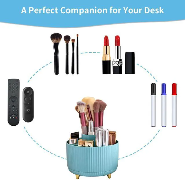 Alt view image 6 of 7 - Desk Organizer, 360-Degree Rotating Pen Holder, Desk Organizers and Accessories with 5 Compartments Pencil Holder, Art Supply Storage Box Caddy for Office, HomeLight Blue