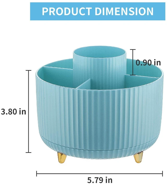 Alt view image 5 of 7 - Desk Organizer, 360-Degree Rotating Pen Holder, Desk Organizers and Accessories with 5 Compartments Pencil Holder, Art Supply Storage Box Caddy for Office, HomeLight Blue