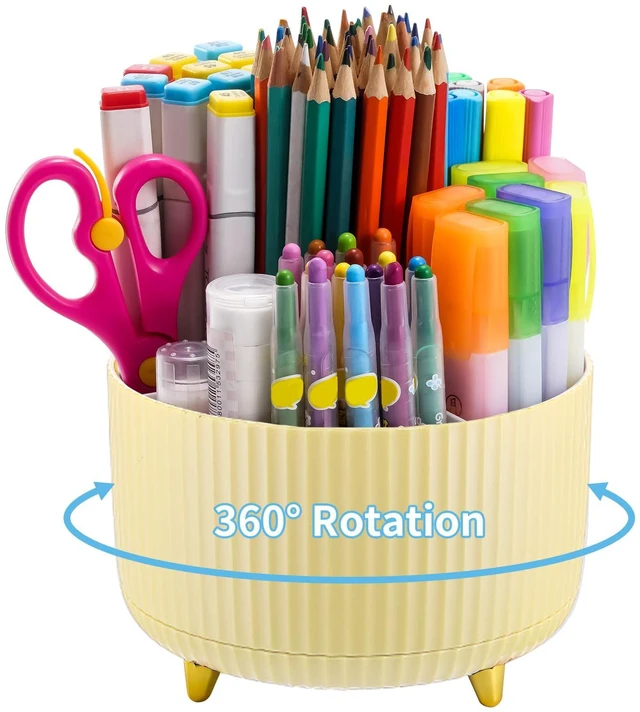 Main image of Desk Organizer, 360-Degree Rotating Pen Holder, Desk Organizers and Accessories with 5 Compartments Pencil Holder, Art Supply Storage Box Caddy for Office, Home (Yellow)