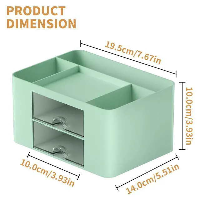 Alt view image 4 of 7 - Pen Organizer with 2 Drawer, Multi-Functional Pencil Holder for Desk, Desk Organizers and Accessories with 5 Compartments + Drawer for Office Art Supplies (Green)
