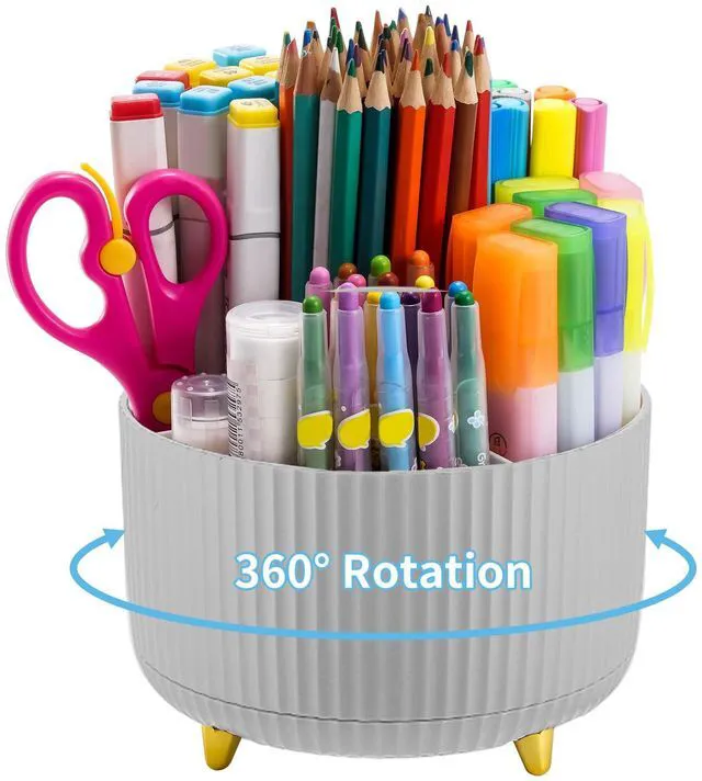 Main image of Desk Organizer, 360-Degree Rotating Pen Holder, Desk Organizers and Accessories with 5 Compartments Pencil Holder, Art Supply Storage Box Caddy for Office, Home (Grey)
