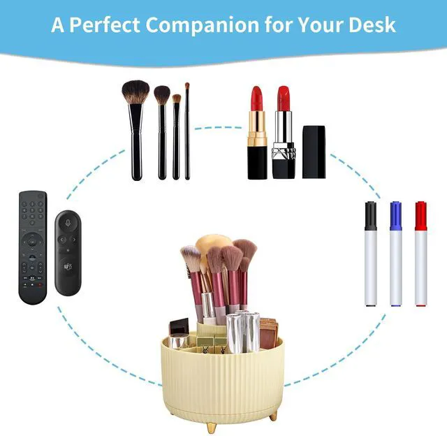 Alt view image 6 of 7 - Desk Organizer, 360-Degree Rotating Pen Holder, Desk Organizers and Accessories with 5 Compartments Pencil Holder, Art Supply Storage Box Caddy for Office, Home (Yellow)