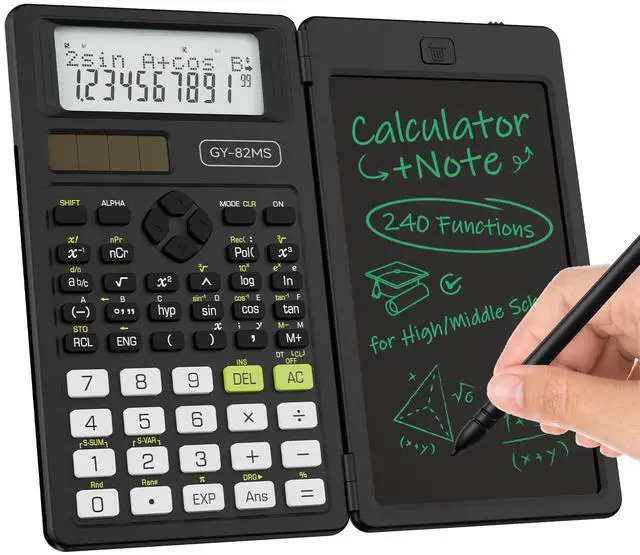 Main image of 82MS Scientific Calculators School Supplies with Notepad Black Stuff Middle and High Back to School Girls Cute Stuff for Student, 240 Functions Foldable 2-Line Display Solar and Battery Power