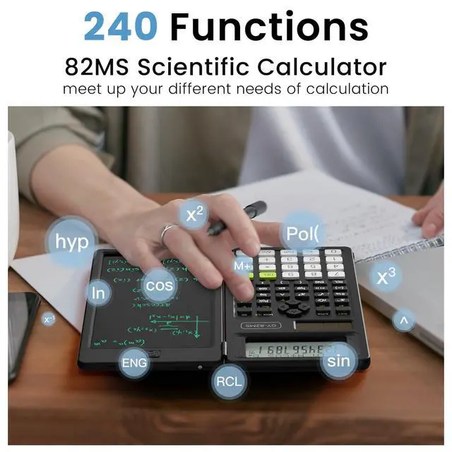 Alt view image 2 of 7 - 82MS Scientific Calculators School Supplies with Notepad Black Stuff Middle and High Back to School Girls Cute Stuff for Student, 240 Functions Foldable 2-Line Display Solar and Battery Power