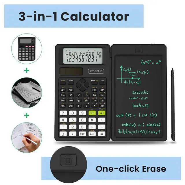Alt view image 3 of 7 - 82MS Scientific Calculators School Supplies with Notepad Black Stuff Middle and High Back to School Girls Cute Stuff for Student, 240 Functions Foldable 2-Line Display Solar and Battery Power