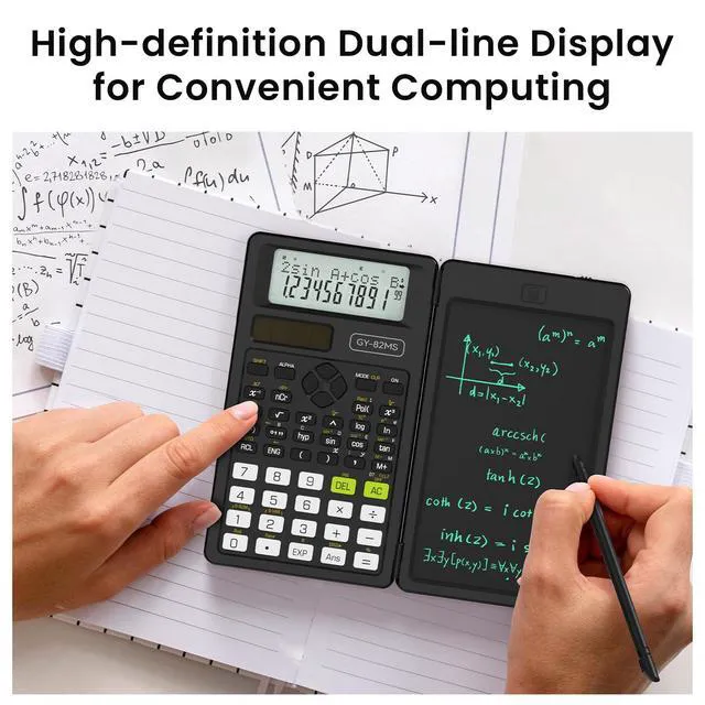 Alt view image 5 of 7 - 82MS Scientific Calculators School Supplies with Notepad Black Stuff Middle and High Back to School Girls Cute Stuff for Student, 240 Functions Foldable 2-Line Display Solar and Battery Power