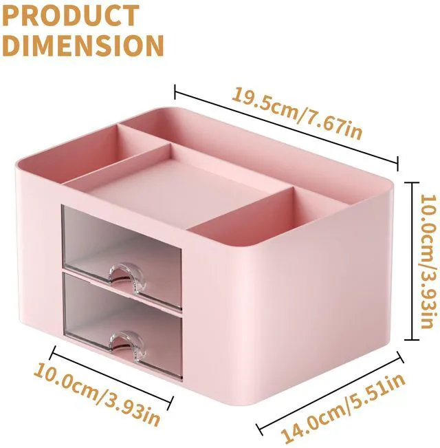 Alt view image 4 of 7 - Pen Organizer with 2 Drawer, Multi-Functional Pencil Holder for Desk, Desk Organizers and Accessories with 5 Compartments + Drawer for Office Art Supplies (Pink)