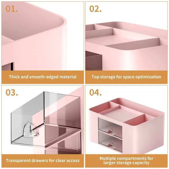 Alt view image 6 of 7 - Pen Organizer with 2 Drawer, Multi-Functional Pencil Holder for Desk, Desk Organizers and Accessories with 5 Compartments + Drawer for Office Art Supplies (Pink)