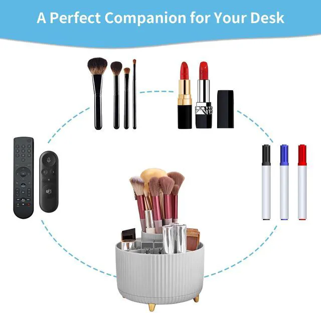 Alt view image 6 of 7 - Desk Organizer, 360-Degree Rotating Pen Holder, Desk Organizers and Accessories with 5 Compartments Pencil Holder, Art Supply Storage Box Caddy for Office, Home (Grey)