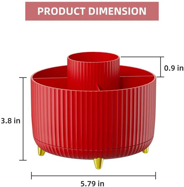 Alt view image 5 of 7 - Desk Organizer, 360-Degree Rotating Pen Holder for Desk, Desk Organizers and Accessories with 5 Compartments Pencil Organizer, Art Supply Storage Box Caddy for Office, Home (Red)