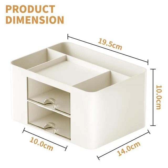 Alt view image 4 of 7 - Pen Organizer with 2 Drawer, Multi-Functional Pencil Holder for Desk, Desk Organizers and Accessories with 5 Compartments + Drawer for Office Art Supplies (Beige)