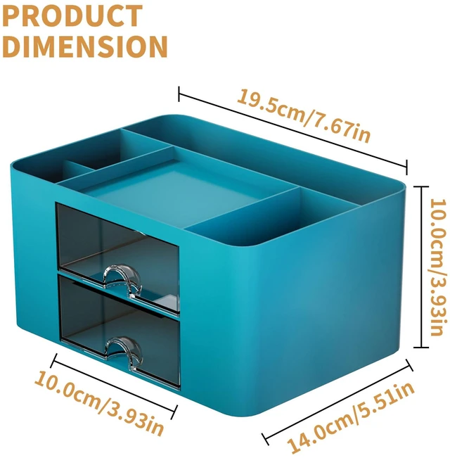 Alt view image 4 of 7 - Pen Organizer with 2 Drawer, Multi-Functional Pencil Holder for Desk, Desk Organizers and Accessories with 5 Compartments + Drawer for Office Art Supplies (Dark Green)