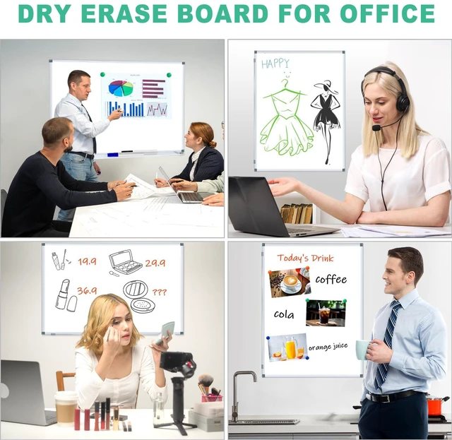 Alt view image 6 of 6 - 3' x 2' Whiteboard Dry Erase White Board for Wall 36x24 (2pcs) Magnetic Boards for Office Classroom & Home, Small Wall Whiteboard Including 6 Markers, 20 Magnets, 2 Erasers