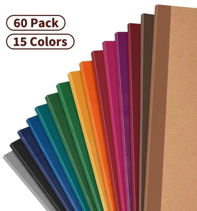 Alt view image 3 of 7 - 60Pack Blank Notebook Journals Bulk,8.3x 5.5Kraft Cover Unlined Notebooks A5 Composition Notebook, Kraft Cover with Vintage Spines, 15 Colors 60 Pages for School Office Travel(Vintage-Blank-30 pack)