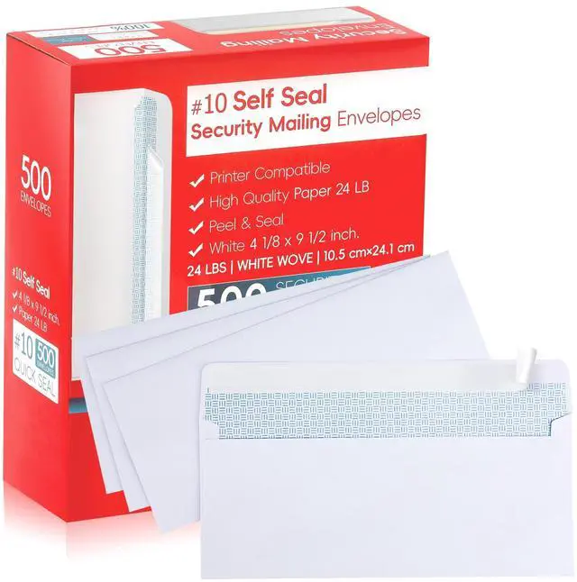 Main image of #10 Letter Size Mailing Envelopes for Business, 500pcs Self Seal Windowless Security Envelopes 4-1/8 x 9-1/2 Inch White 24LB Paper
