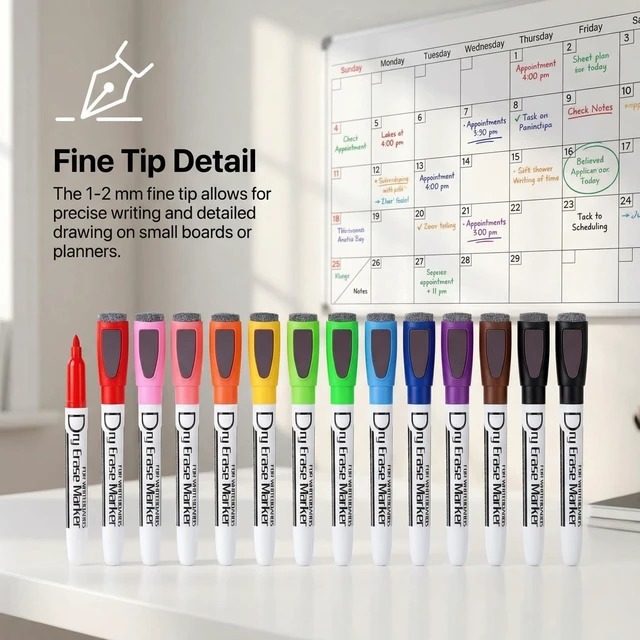 Alt view image 5 of 7 - Magnetic Dry Erase Markers with Eraser, 10 Colors, 24 Pack Fine Tip Whiteboard Markers, Low Odor Dry Erase Pens for Small Whiteboards, Calendars, Glass, Office, School