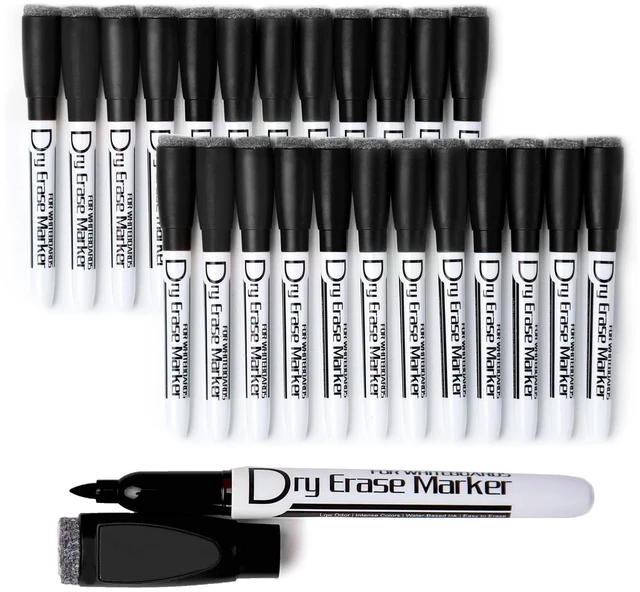 Main image of Magnetic Dry Erase Markers, Black 1mm Fine Tip, 24 Pack Whiteboard Markers with Built-in Eraser, Low Odor on whiteboards, Fridge Calendar at home, school, and office