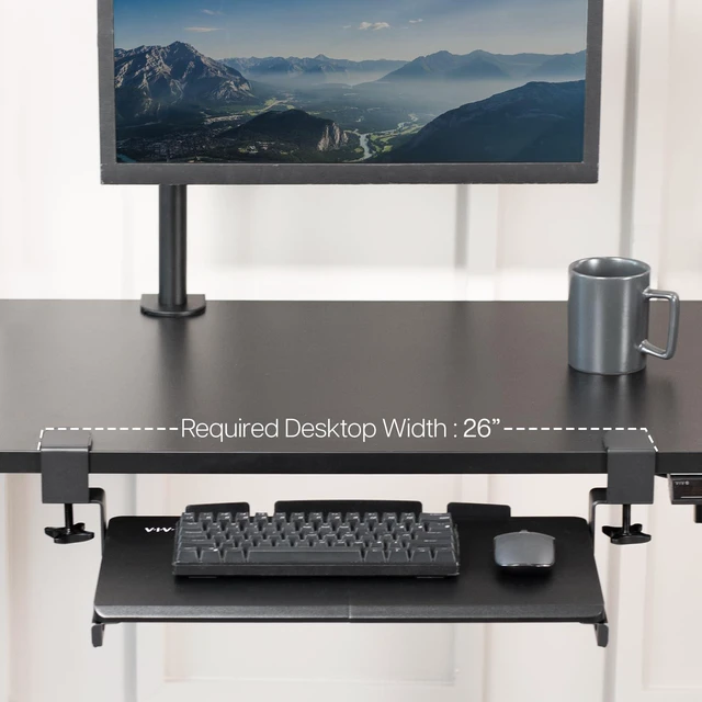 Alt view image 5 of 7 - Black Clamp-on 20 x 11 in Keyboard Tray, MOUNT-KB05ES Small Under Desk Keyboard & Mouse Tray for Typing, Slide Out Platform, Extra Sturdy C-Clamp Mount System, Computer Drawer
