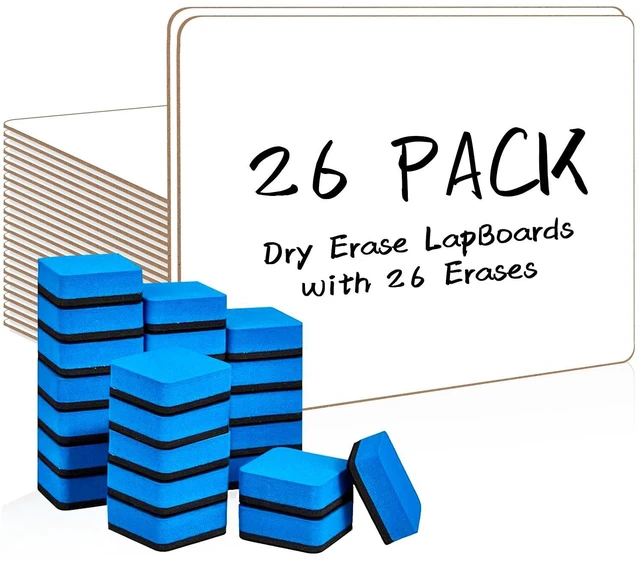 Main image of 26 Pack Double Sided Dry Erase Boards with 26 Erasers, 12.5 x 9 Inch Double-Sided Reusable Small White Board, Smooth Writing & Wipe-Clean Design, Portable Study Whiteboard