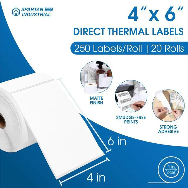 Alt view image 2 of 7 - 4" X 6" Direct Thermal Labels (5000 Count, 20 Rolls) - Printable Postage Shipping Labels for Packages and Returns - Compatible With Zebra and Rollo Printers