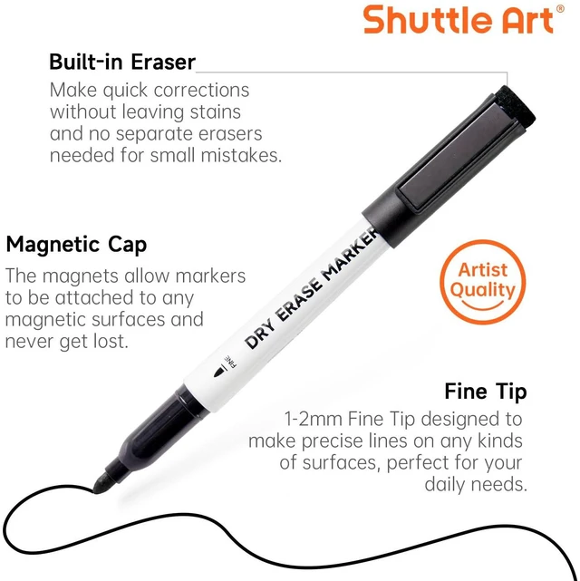 Alt view image 3 of 7 - Dry Erase Markers, 25 Pack Black Magnetic Whiteboard Markers with Erase, Fine Point Dry Erase Markers Perfect for Writing on Dry-Erase Whiteboards Mirrors Glasses for School Office Home