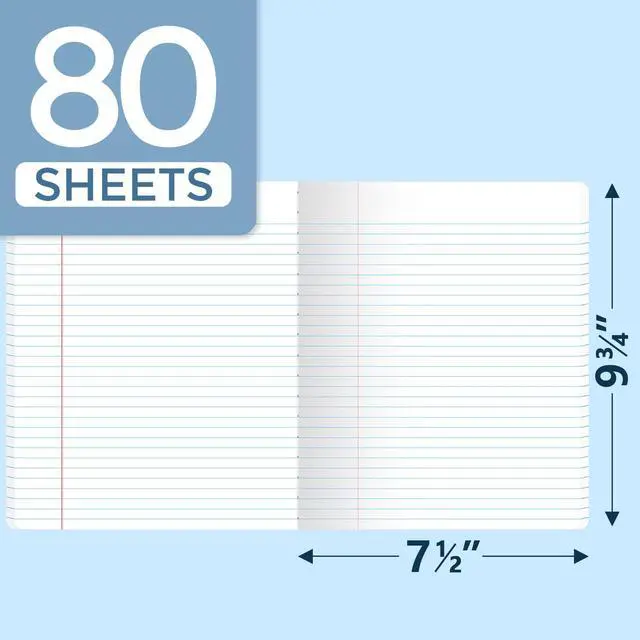 Alt view image 2 of 7 - Composition Notebook, Wide Ruled Paper, 5 Pack, 9-3/4" x 7-1/2", 80 Sheets/160 Pages, Back to School Supplies, Notebooks for School, Office Supplies (Pink, Purple, Blue, Green, Yellow)