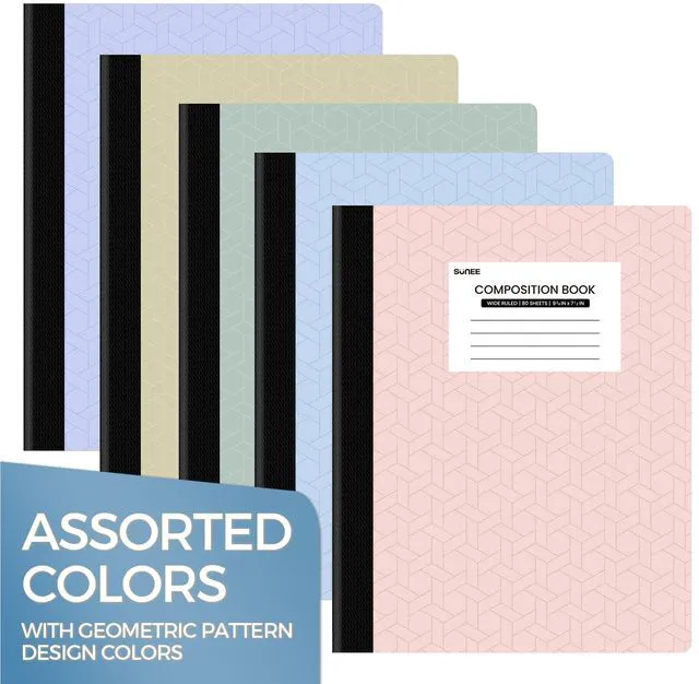 Alt view image 6 of 7 - Composition Notebook, Wide Ruled Paper, 5 Pack, 9-3/4" x 7-1/2", 80 Sheets/160 Pages, Back to School Supplies, Notebooks for School, Office Supplies (Pink, Purple, Blue, Green, Yellow)