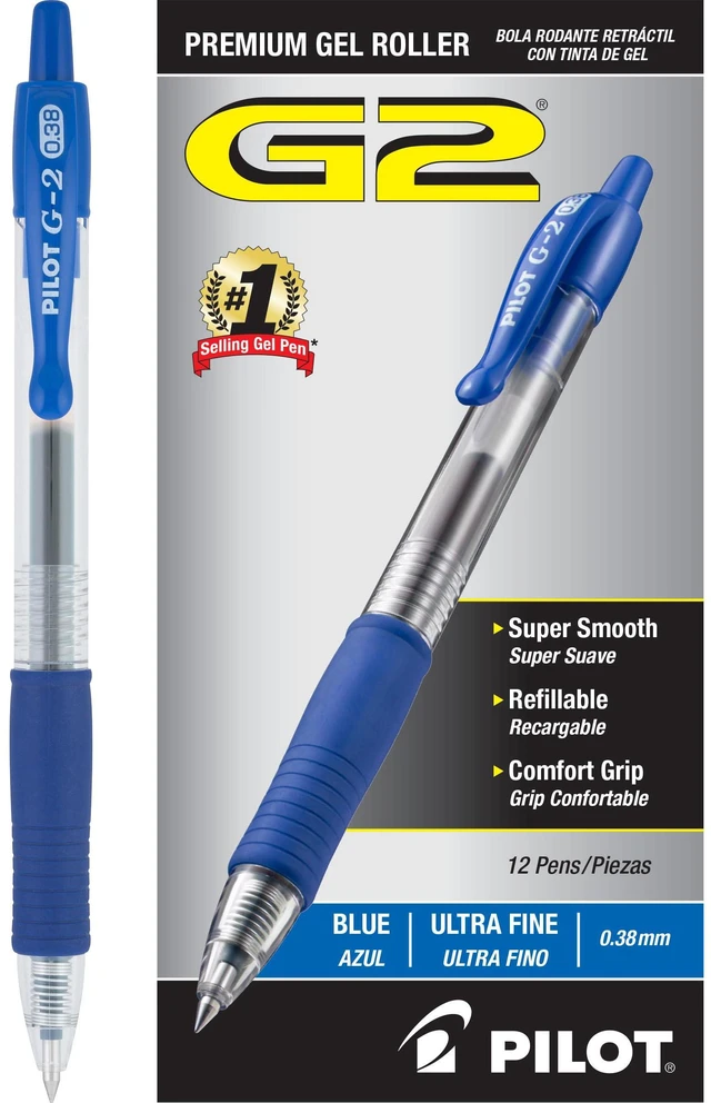 Main image of G2 Premium Rolling Ball Gel Pens, 0.38mm, Blue Ink, 12-Pack