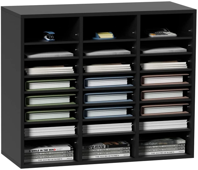 Main image of Literature Organizers, 24 Compartments Office Mailbox with Adjustable Shelves, Wood Literature Sorter 29x12x24.4 inches for Office, Home, Classroom, Mailrooms Organization, EPA Certified Black