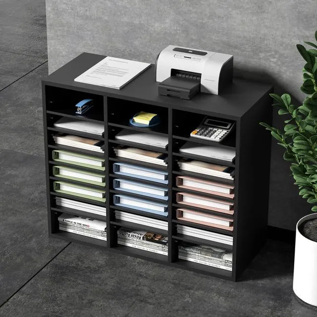 Alt view image 2 of 7 - Literature Organizers, 24 Compartments Office Mailbox with Adjustable Shelves, Wood Literature Sorter 29x12x24.4 inches for Office, Home, Classroom, Mailrooms Organization, EPA Certified Black