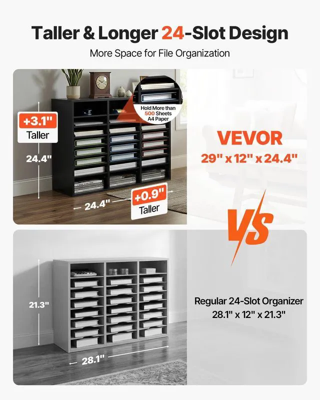 Alt view image 3 of 7 - Literature Organizers, 24 Compartments Office Mailbox with Adjustable Shelves, Wood Literature Sorter 29x12x24.4 inches for Office, Home, Classroom, Mailrooms Organization, EPA Certified Black