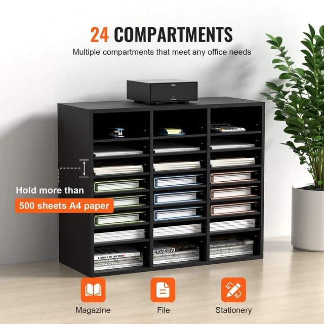 Alt view image 5 of 7 - Literature Organizers, 24 Compartments Office Mailbox with Adjustable Shelves, Wood Literature Sorter 29x12x24.4 inches for Office, Home, Classroom, Mailrooms Organization, EPA Certified Black