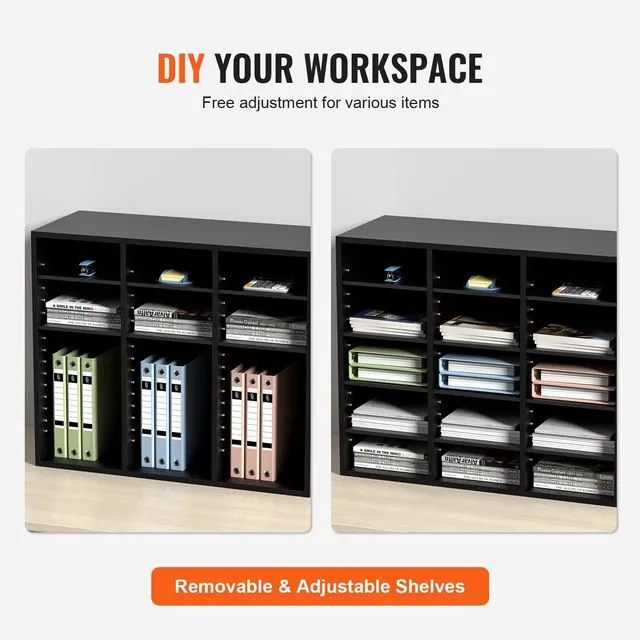 Alt view image 6 of 7 - Literature Organizers, 24 Compartments Office Mailbox with Adjustable Shelves, Wood Literature Sorter 29x12x24.4 inches for Office, Home, Classroom, Mailrooms Organization, EPA Certified Black