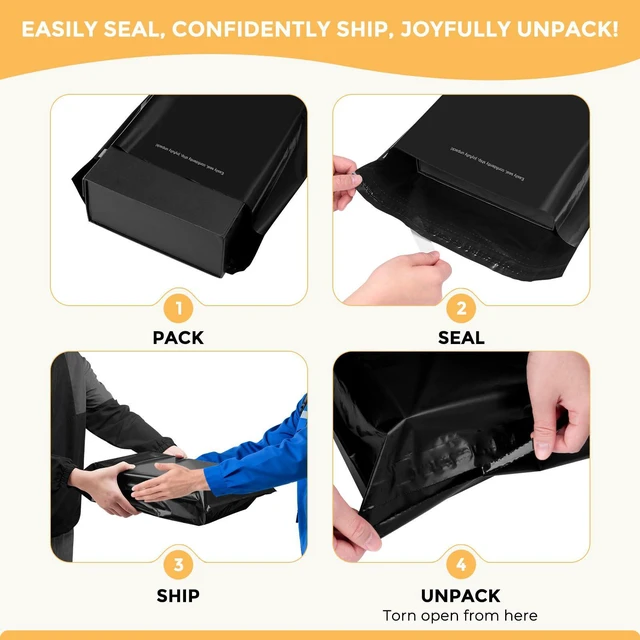 Alt view image 4 of 7 - Poly Mailers 14.5x19 700Pcs, Shipping Bags for Clothes with Strong Adhesive and Tear Strip, Large Mailers Poly Bags Shipping Envelopes Bulk for Business Packing, Easy to Seal and Open, Black