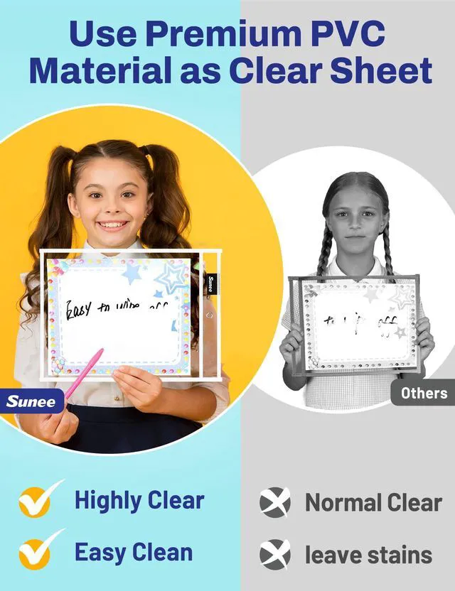 Alt view image 5 of 7 - 30 Packs Oversized Reusable Dry Erase Pocket Sleeves with 2 Rings, White 10x14 Ticket Holders, Clear Plastic Sheet Protectors, Teacher School Classroom Supplies