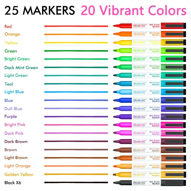 Alt view image 3 of 7 - Dry Erase Markers 25 Pack 20 Colors Plus 5 Extra Black Fine Tip Smooth Fine-Point Writing, Clean Dry Wipe Ink, Non-toxic Low-Odor, Perfect for Whiteboards, Classroom & Office Daily Use