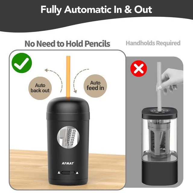 Alt view image 2 of 7 - Electric Pencil Sharpener, Fully Automatic Pencil Sharpener for 7-8mm Pencils & Colored Pencils, Auto in & Out, Rechargeable Vertical Hands-Free Sharpeners for Classroom/Home/Office PSX7(Black)