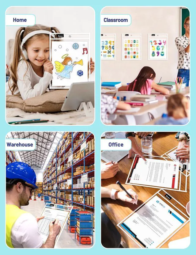 Alt view image 7 of 7 - 30 Packs Oversized Reusable Dry Erase Pocket Sleeves with 2 Rings, White 10x14 Ticket Holders, Clear Plastic Sheet Protectors, Teacher School Classroom Supplies