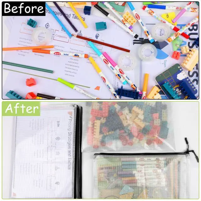 Alt view image 6 of 6 - 24pcs Mesh Zipper Pouches, A3 Size 17 x 12 inches Waterproof Black Zipper Bags, Water-Resistant Plastic Zipper Pouch for School Office Supplies, Puzzles & Games Organizing Storage