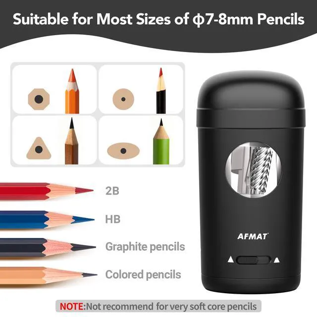 Alt view image 3 of 7 - Electric Pencil Sharpener, Fully Automatic Pencil Sharpener for 7-8mm Pencils & Colored Pencils, Auto in & Out, Rechargeable Vertical Hands-Free Sharpeners for Classroom/Home/Office PSX7(Black)
