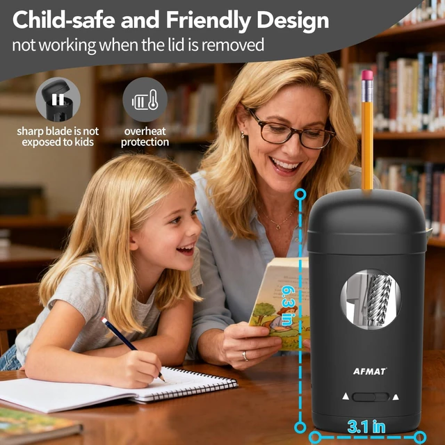 Alt view image 6 of 7 - Electric Pencil Sharpener, Fully Automatic Pencil Sharpener for 7-8mm Pencils & Colored Pencils, Auto in & Out, Rechargeable Vertical Hands-Free Sharpeners for Classroom/Home/Office PSX7(Black)