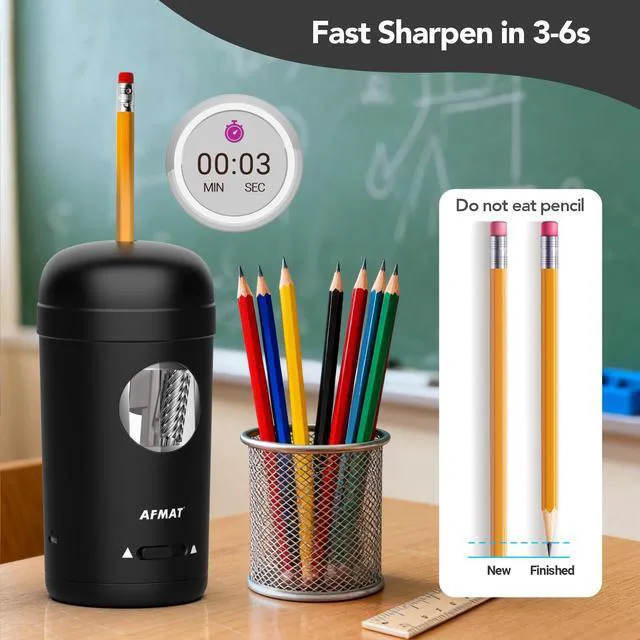 Alt view image 7 of 7 - Electric Pencil Sharpener, Fully Automatic Pencil Sharpener for 7-8mm Pencils & Colored Pencils, Auto in & Out, Rechargeable Vertical Hands-Free Sharpeners for Classroom/Home/Office PSX7(Black)