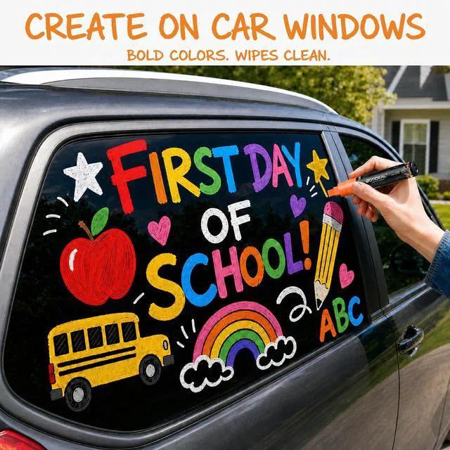 Alt view image 5 of 7 - Window Markers, Jumbo Chalk Markers for Blackboard Washable Car Marker for Chalkboard,Glass Mirrow,10mm Thick Tip 12 Colors With Metallic Colors