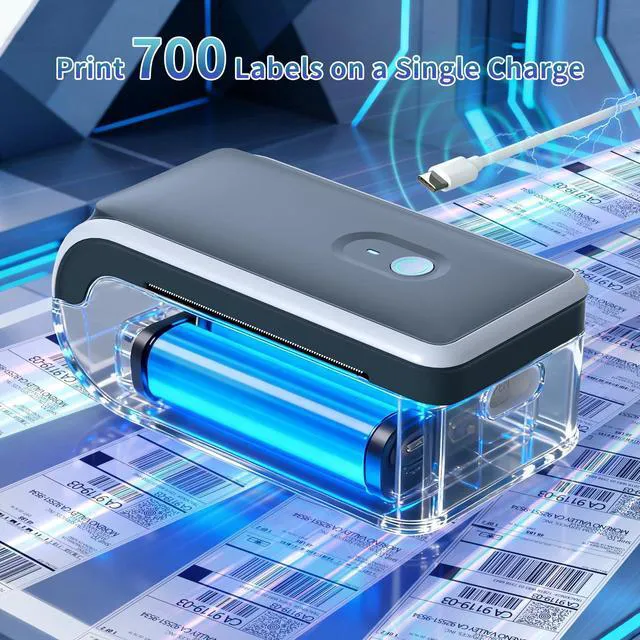 Alt view image 3 of 7 - Battery Powered Thermal Printer, Cordless 4x6 Shipping Label Printer for Small Business, Prints 700+ Labels per Charge, 25H Standby, Portable Labeler for iPhone, Mac, Windows