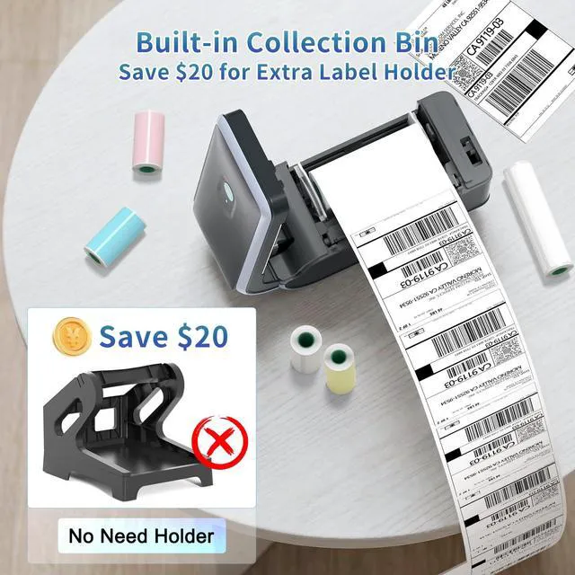 Alt view image 5 of 7 - Battery Powered Thermal Printer, Cordless 4x6 Shipping Label Printer for Small Business, Prints 700+ Labels per Charge, 25H Standby, Portable Labeler for iPhone, Mac, Windows