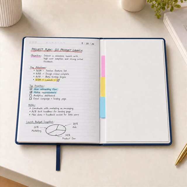 Alt view image 4 of 7 - 6 Pack A5 Hardcover Lined Journal Notebooks, 200 Pages, Navy Blue Each notebook has a soft-touch faux leather cover, lay-flat design, elastic closure, ribbon bookmark and inner pocket