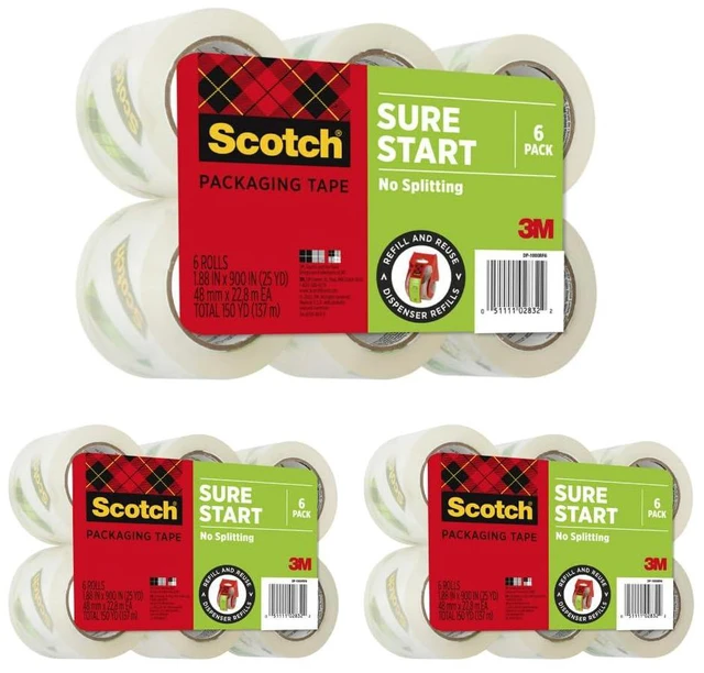 Main image of Sure Start Packing Tape, 1.88 in. x 25 yd Rolls, 3 Pack