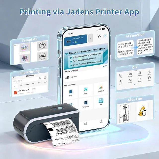 Alt view image 6 of 7 - Battery Powered Thermal Printer, Cordless 4x6 Shipping Label Printer for Small Business, Prints 700+ Labels per Charge, 25H Standby, Portable Labeler for iPhone, Mac, Windows