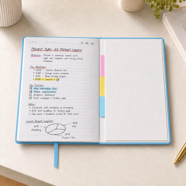 Alt view image 4 of 7 - 6 Pack A5 Hardcover Lined Journal Notebooks, 200 Pages, Light Blue Each notebook has a soft-touch faux leather cover, lay-flat design, elastic closure, ribbon bookmark and inner pocket