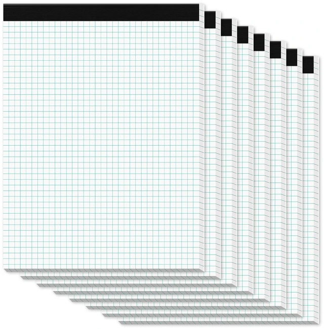 Main image of 8 Pack Graph Paper Pads 8.5 x 11, 4x4 Quad Grid Paper Pad 8-1/2" x 11" White Quadrille Pad, Easy Tears Off Design, Grid Notebook 8-1/2 x 11, White 70 GSM Graft Paper, 30 Sheets/Pad